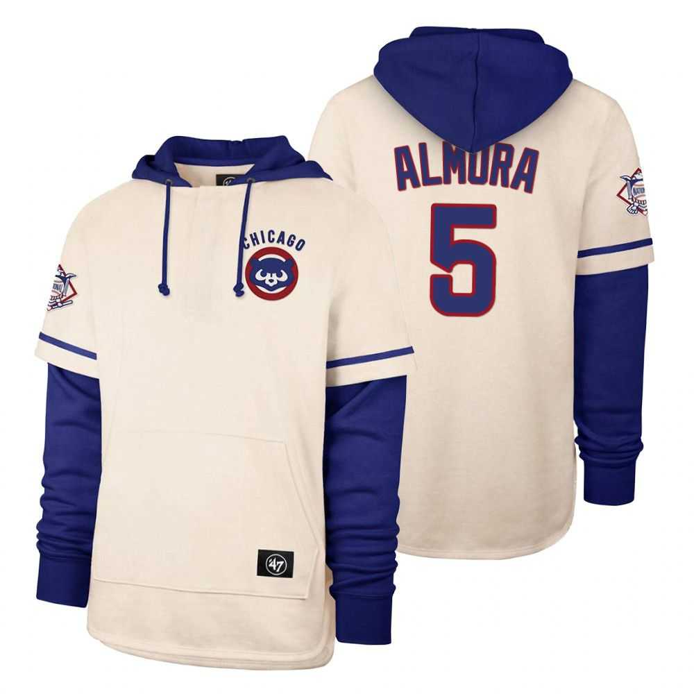 Men Chicago Cubs 5 Almora Cream 2021 Pullover Hoodie MLB Jersey